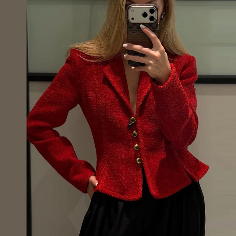 Women's Cropped Tweed Jacket with Cinched Waist