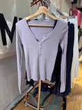 Women's Ribbed Long Sleeve Button Detail Top