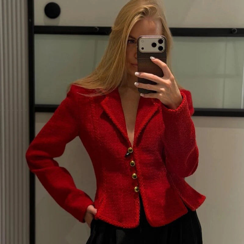 Women's Cropped Tweed Jacket with Cinched Waist