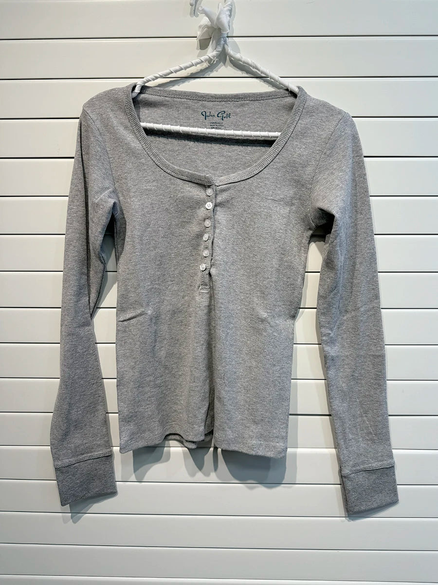 Women's Ribbed Long Sleeve Button Detail Top