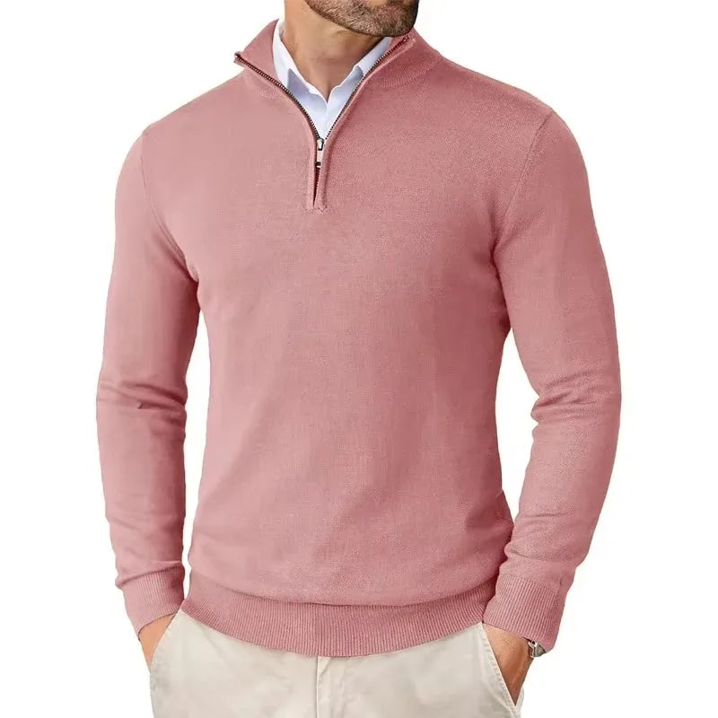 Men's Quarter Zip Mock Neck Knit Jumper