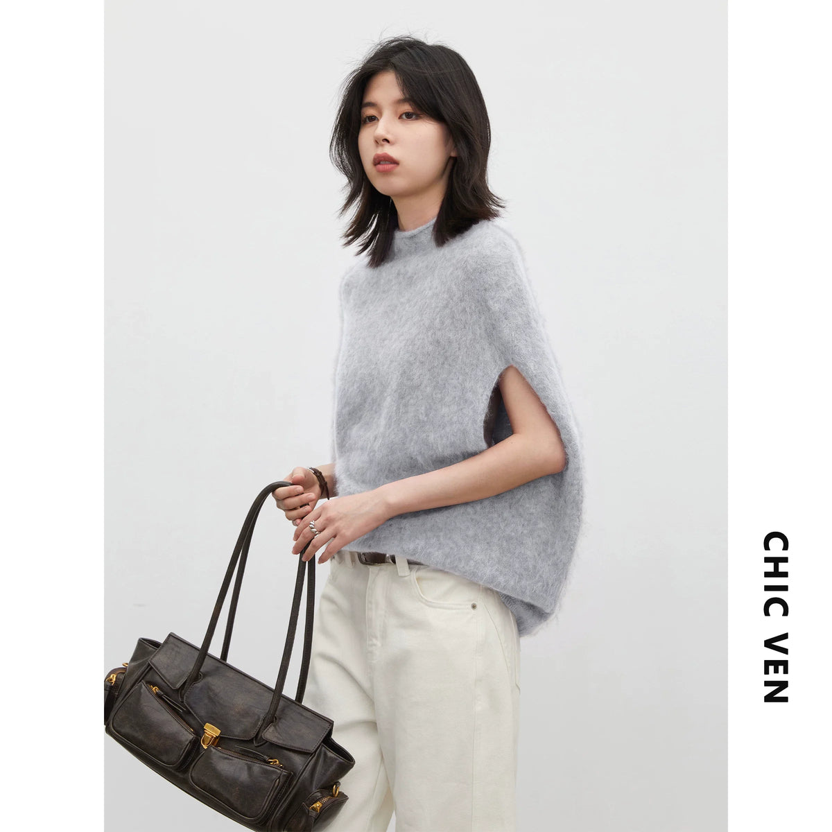 Women's Wool-Blend Roll Neck Knit Vest
