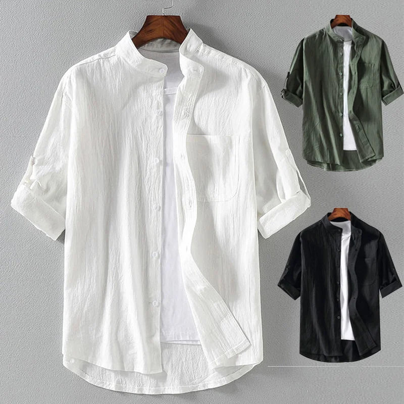 Men's Short Sleeve Grandad Collar Shirt