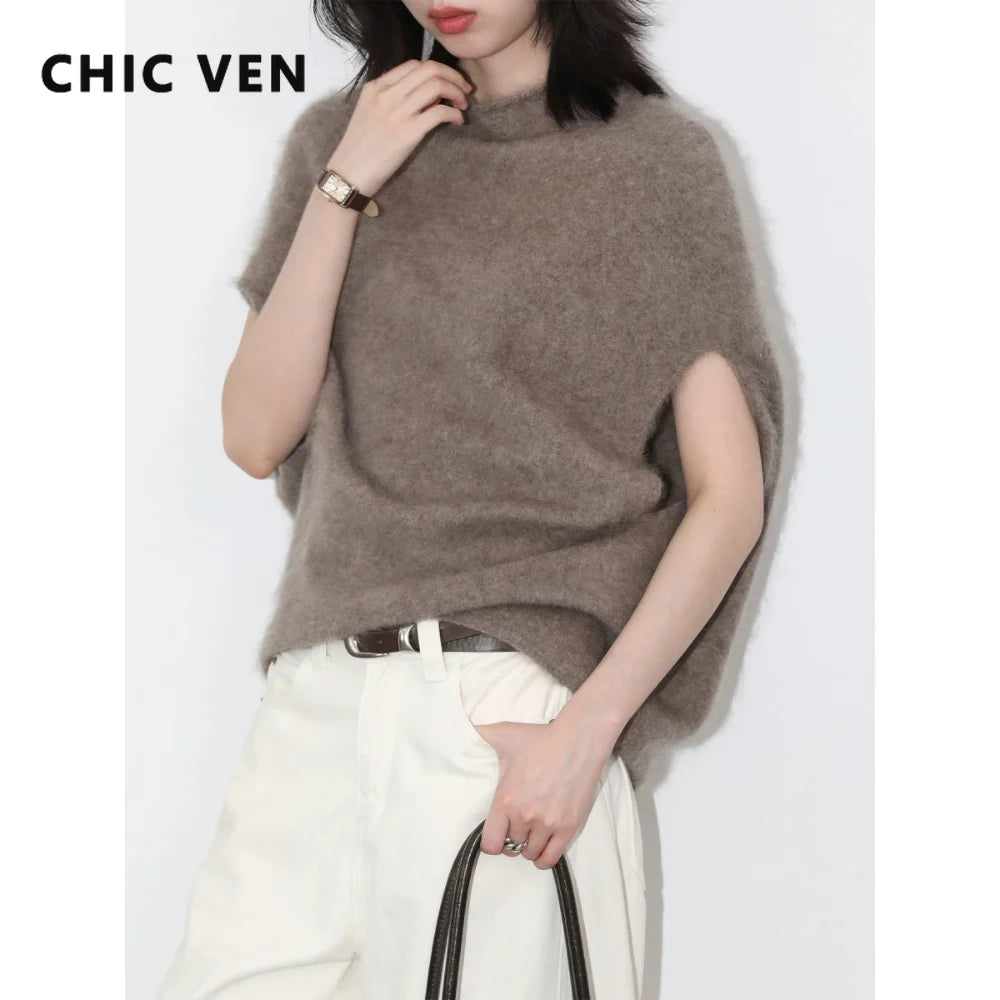 Women's Wool-Blend Roll Neck Knit Vest