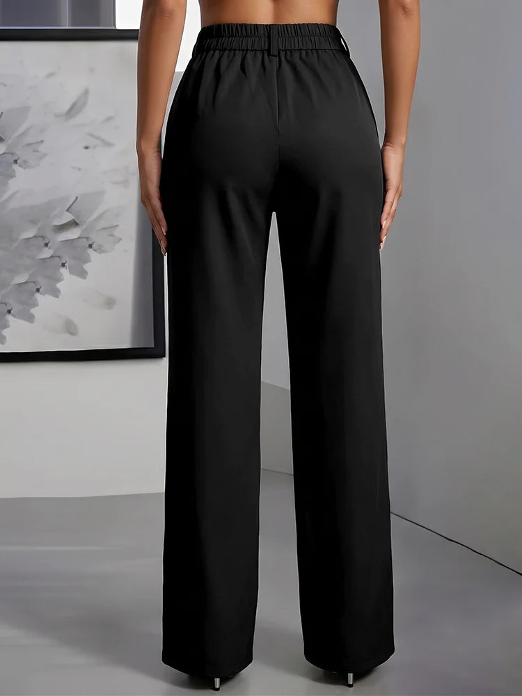 Women's High Waisted Wide Leg Trousers with Front Crease