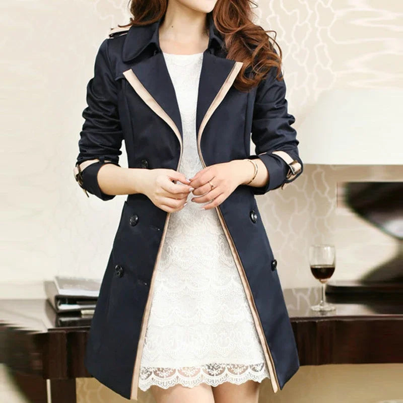 Women's Double Breasted Long Trench Coat with Belt