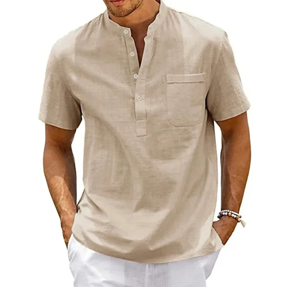 Men's Short Sleeve Linen Henley Shirt